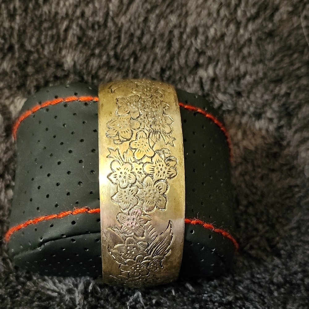 Floral Engraved Gold Cuff Bracelet